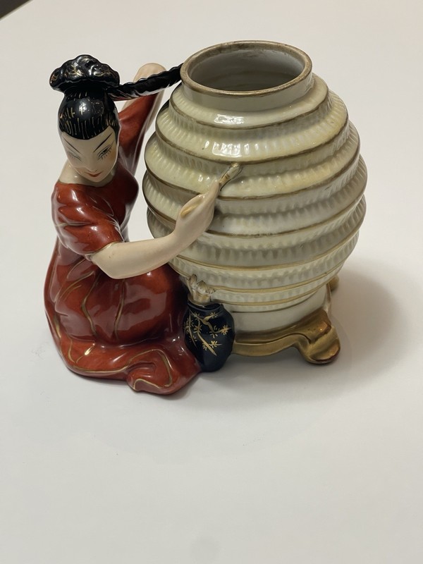 Aladin Porcelain Paris Lamp Perfun French , chinese woman art Deco Antique Rare