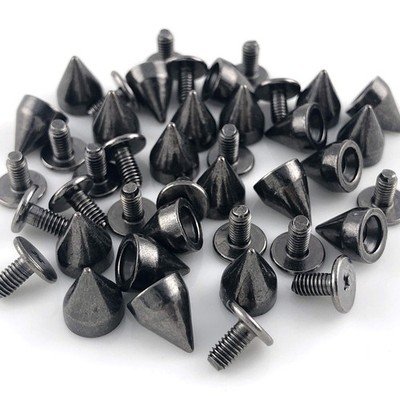 100 Sets 9MM Metal Spikes and Studs Metal Bullet Cone Spikes Screw Back Leath...