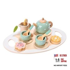Wooden Tea Set for Little Girls, Wooden Toys, Toddler Tea Set Play 15pcs