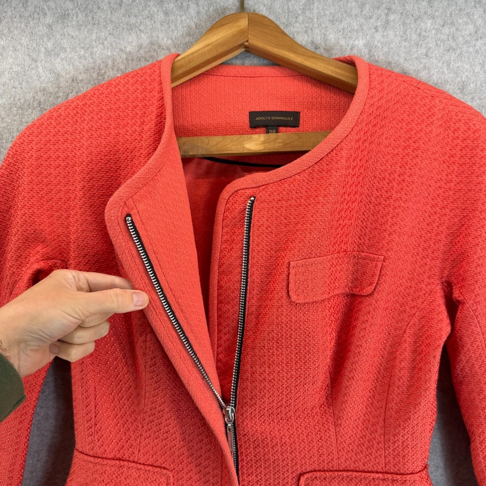 Chaqueta Blazer Adolfo Dominguez Cremallera Frontal EU 38 US 6 Bolsillos Mezcla Algodón Coral Foto 4 de 4