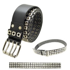 Punk Rock Rivet Faux 3 Holes Row Grommet Belt