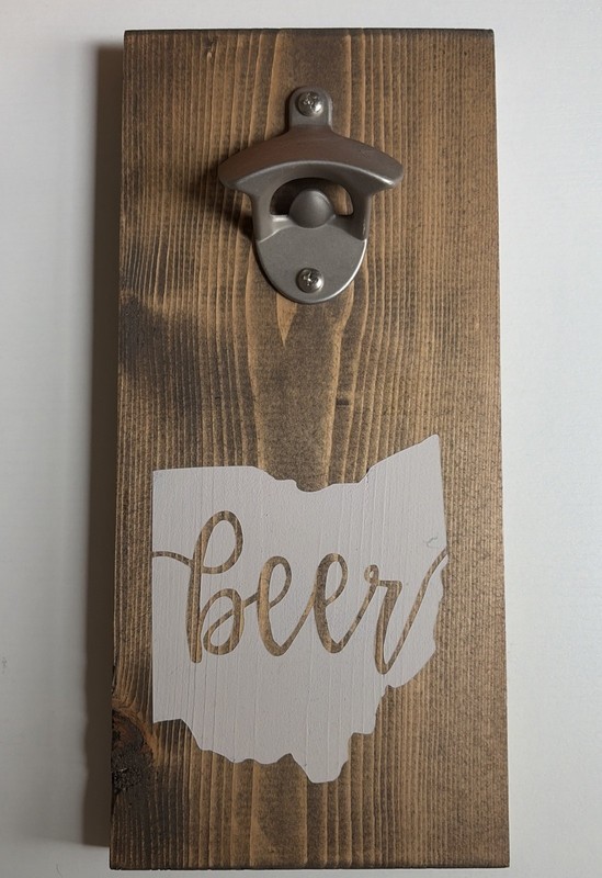 Handcrafted Rustic Wooden Ohio Beer Bottle Opener Wall-Mount for Garage or Bar