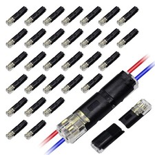 30 Pcs Double Wire Plug-in Connector 2 Pin, Low Voltage LED Strip Light Black