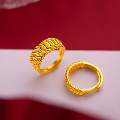Gold verstellbarer Shajin gebratener Teig Drehungen Paar Ring Mode Statement