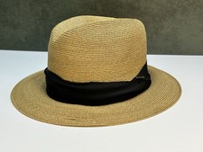 Stetson Straw Fedora Panama Style Hat Natural Black Band Sz 7 1/8 57