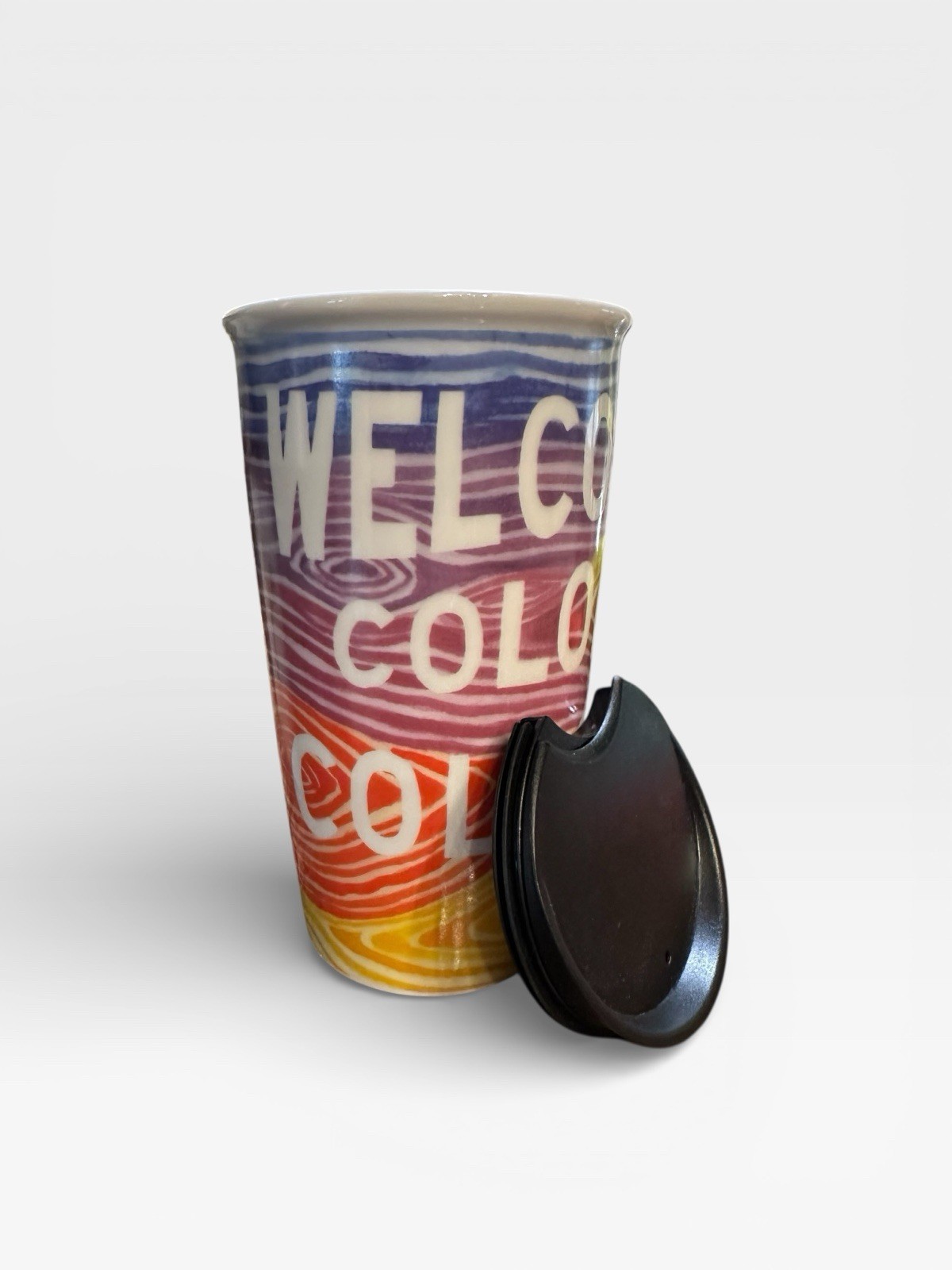 Starbucks WELCOME TO COLORFUL COLORADO Ceramic Travel Tumbler 12 oz Mug With Lid