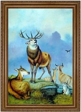 Ölbild Hirsch und Rehe handgemaltes Ölbild Jagdbilder Gemälde F:60x90cm