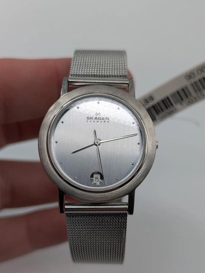 Reloj Skagen para mujer 16LSS ultra delgado esfera plateada fecha malla acero inoxidable cuarzo Foto 2 de 4