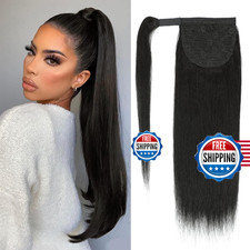 ALISFEEL 100 Real Human Hair Ponytail for Women Remy Wrap Around Long Yaki Stra