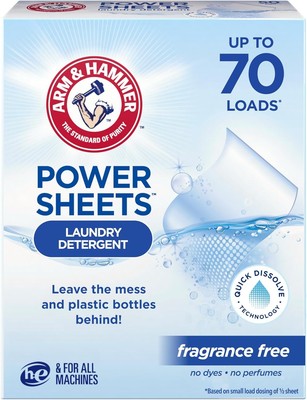 ARM & HAMMER Power Sheets Laundry Detergent, Fragrance Free 35 ct, up to 70 smal