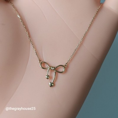 18K Gelbgold Schleife Halskette Band befestigt Anhänger Größe 16''-17'' NEU Au750