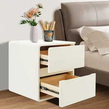2-Drawer Minimalist Bedside Table, Nightstand with Microfibre Leather Wrap