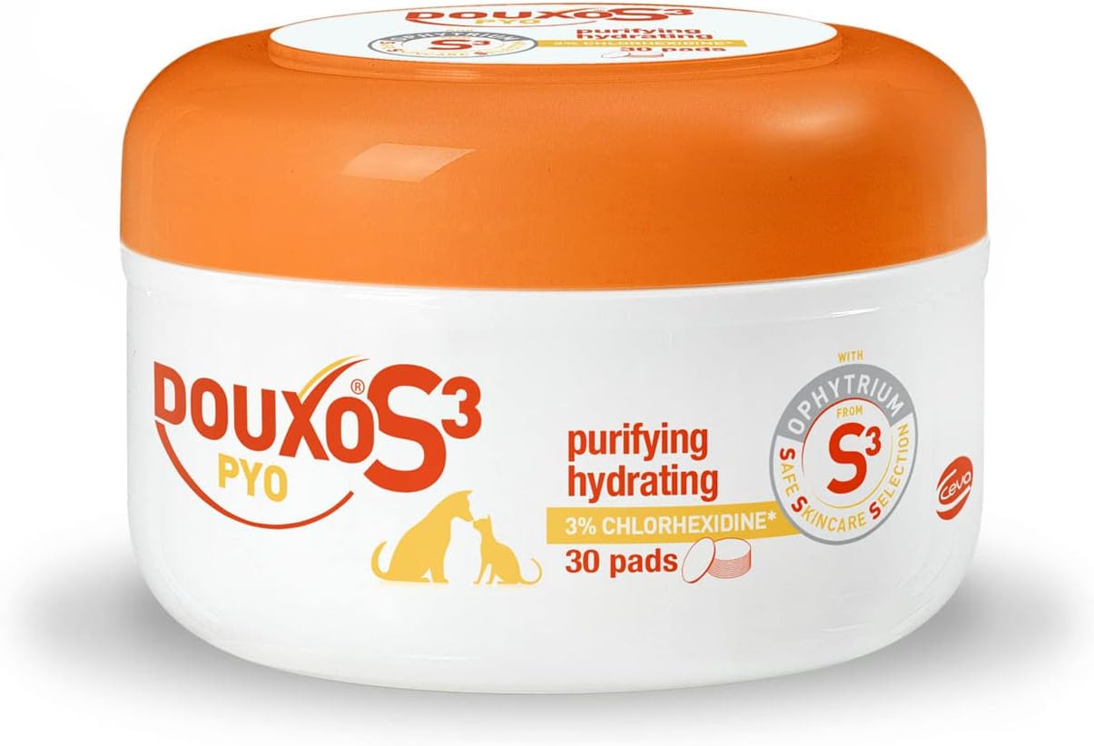DOUXO S3 PYO Pads 30 Antiseptic Wipes for Dogs & Cats Antibacterial Anti-Yeast
