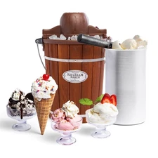 Nostalgia Electric Ice Cream Maker Vintage Wood Style 6-Qt Soft Serve Frozen Yog