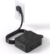 Power Strip Surge Protector, HANYCONY 5Ft Ultra Thin Flat 5Ft, Black 