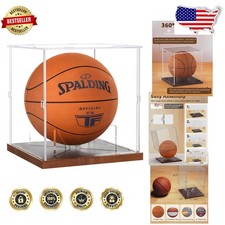 Elite Acrylic Basketball Case, Solid Wood Base, UV Protected Memorabilia Stand