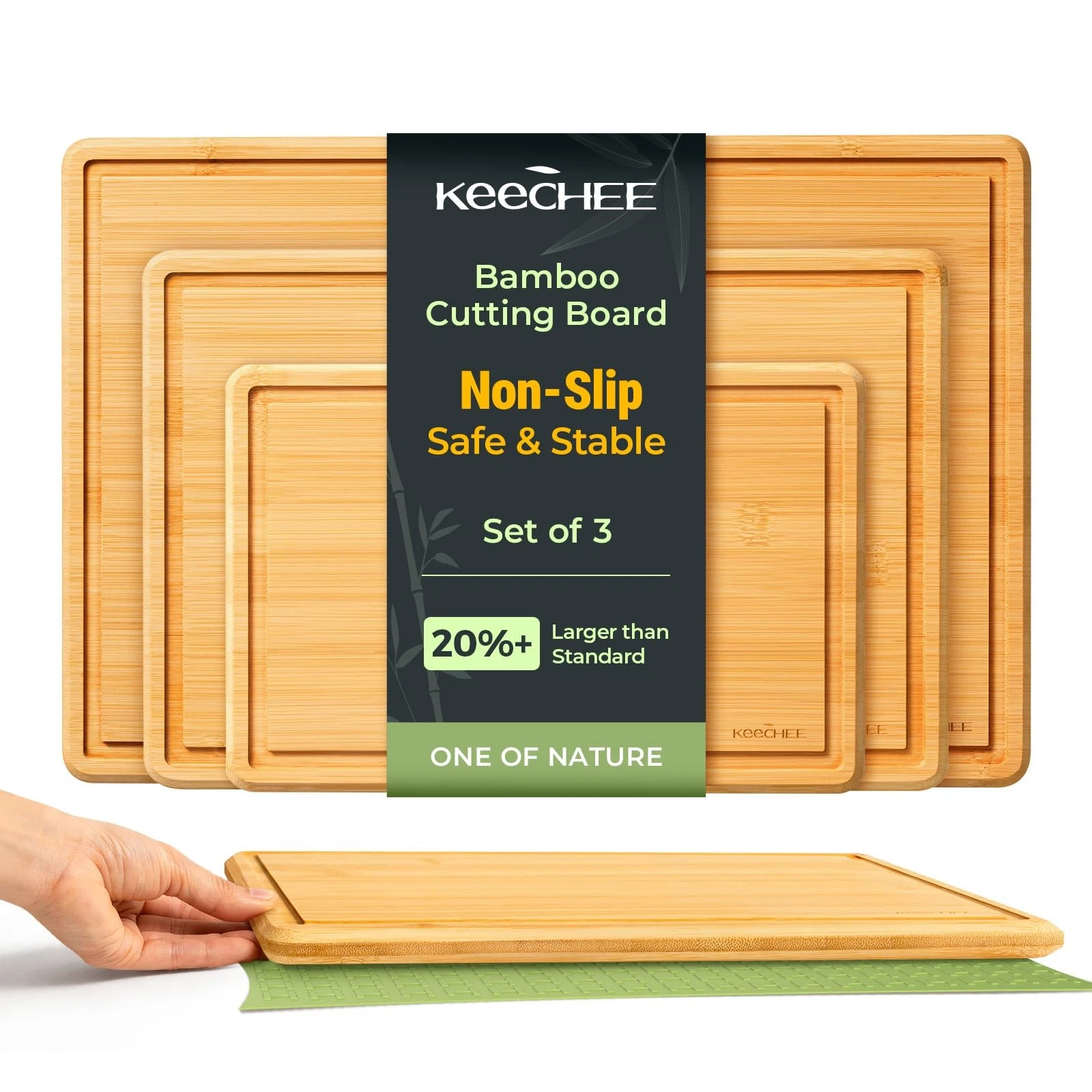 Cutting Board with Non-slip Mat, Bamboo Cutting Board for Kitchen Meal Prep &...