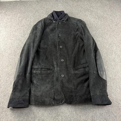 AllSaints Graft Leather Blazer Jacket Mens XS Black Slim Fit Elbow Patch ML033F