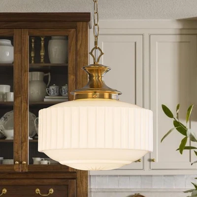 Mid Century Modern Pendant Light - Vintage Milk Glass Chandelier For Dining Room, Bedroom, Stairwell, Living Room - Nordic Farmhouse Ceiling Lamp (White)