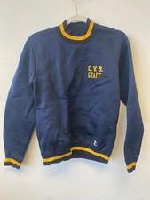 Vintage 60s Champion Sweatshirt CVS Staff Mens Small Nylon Fleece Blue Ringer