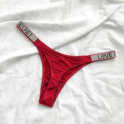 Low Waist Sexy Women Thongs Panties Rhinestones Letter Diamonds G String Sports