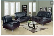 Black Compact Design Modern faux Leather Sofa Set 3 PC