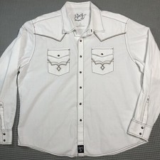 Rock 47 Wrangler Shirt Mens 2XL White Western Pearl Snap Embroidered Long Sleeve