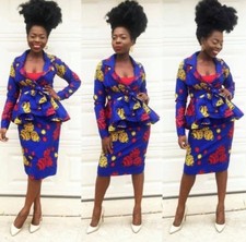 Women African Ankara 2 PC's long sleeve blazer and pencil skirt