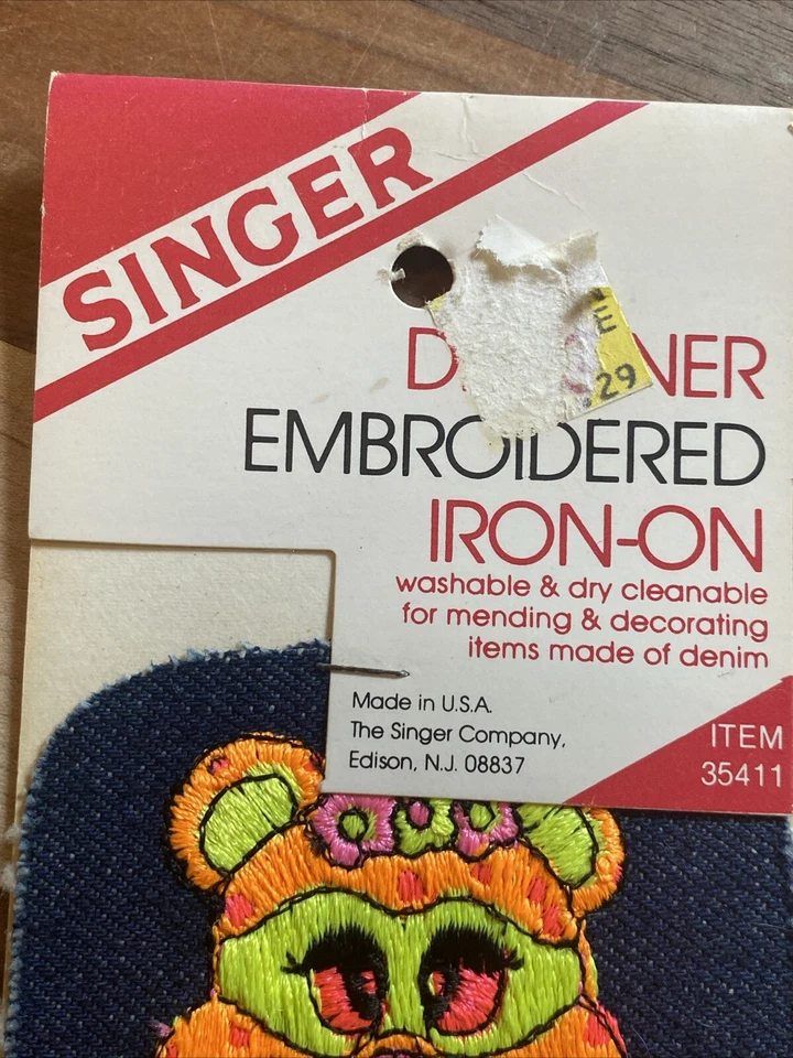 Vintage Singer Designer Embroidered Iron-On Denim Patch Neon Bear - Image 4 of 4