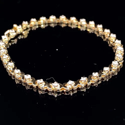 Gold-Diamond Bracelet 30 Diamonds .90 Carat T.W. 14K Yellow Gold 7g (MI1065943)