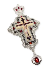 Pectoral Cross White Pearls & Red Crystallized Stone Priest Bishop Clergy