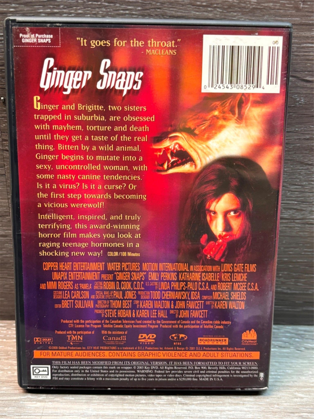 Ginger Snaps DVD (2000) Emily Perkins Mimi Rogers Horror eBay
