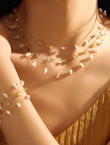 18k Gold Fairy Stones Necklace & Bracelet Set - Delicate, Trendy, matching - Afbeelding 1 van 19