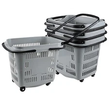 4 Packs Large Shopping Cart Plastic Rolling Shopping Basket with Wheels & Handle