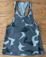 GYMSHARK Critical Stinger Racerback Tank Top Men's M Gray & Black Print EUC