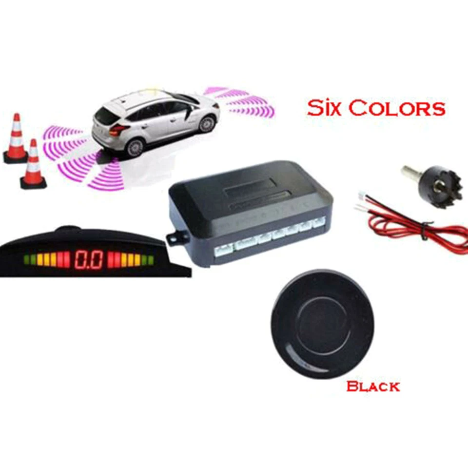 4 Parking Sensors LCD LED Display Car Reverse Radar System Alarm Kit Black - Image 2 of 4
