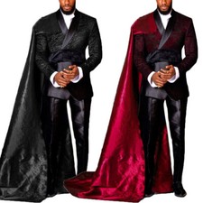 Floral Mens Suits with Cape Tuxedo Shawl Lapel Jacket Pant Lace Appliques Custom