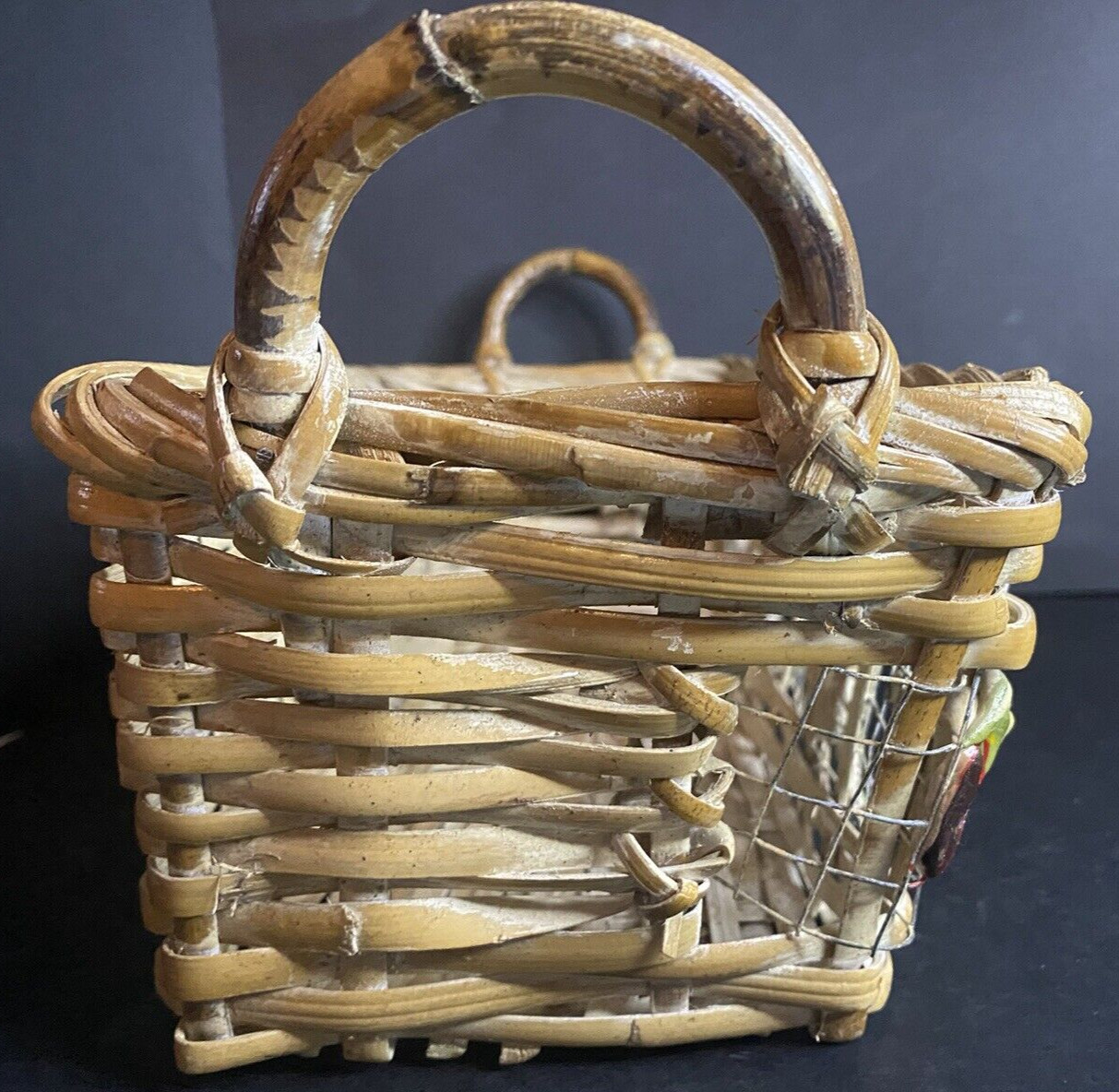 Rectangular Wicker Basket with Ceramic Painted Strawberries - 13 x 6.5 inches