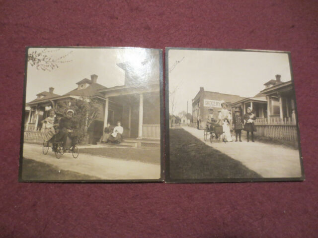 ANTIQUE PEDAL CAR PHOTOGRAPHS ( 2 ) BRADNER OHIO 1907 KIDS IDENTIFIED CUTE DOLLS