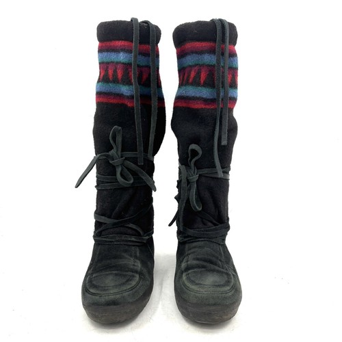 Steger Mukluks Navajo Black Leather Wool Winter Boots Women's Size 7+ - Picture 2 of 9