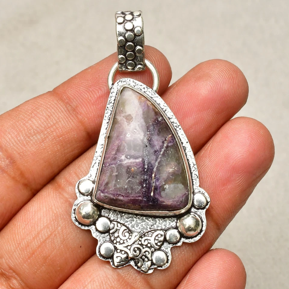 Russischer Charoit Edelstein 925 Sterlingsilber handgefertigter Schmuck Anhän... - Bild 3 von 4