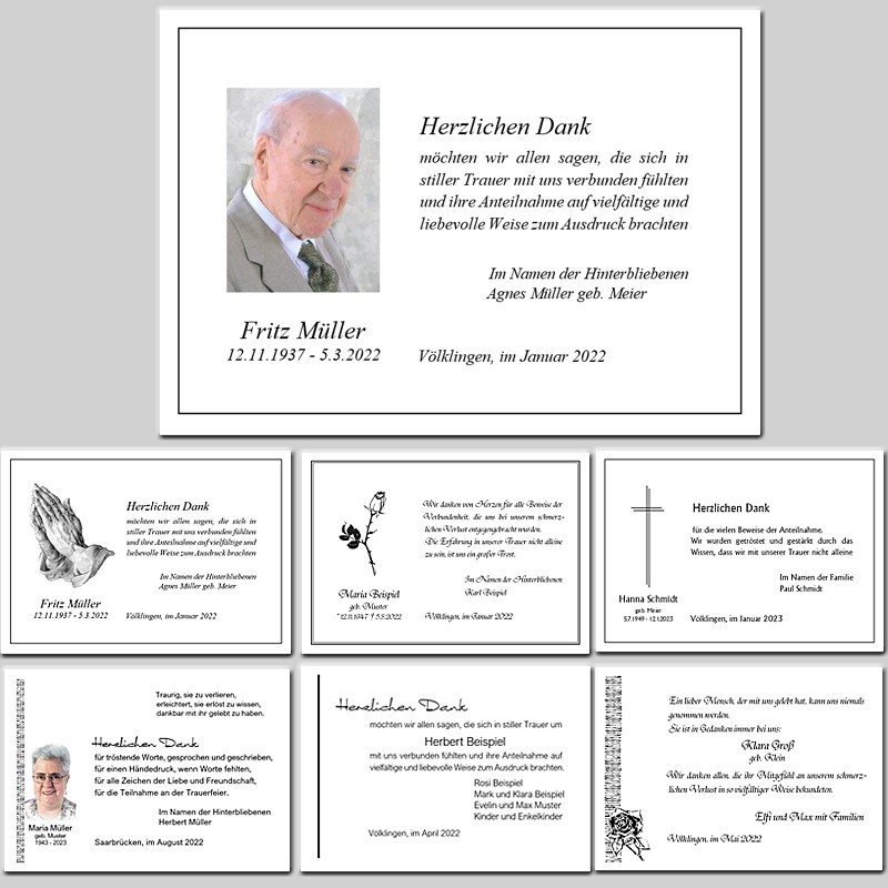 20 Trauerdanksagungen Trauer Danksagung individuell bedruckt incl. Briefumschlag