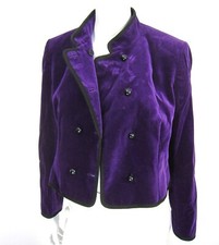 Jaeger London Long Sleeve Velour Cropped Jacket S Small Size 14 Purple Cotton