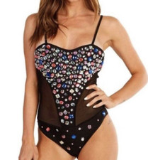 Iheart Bling Rhinestone Bodysuit Rave Festival Womens Size Small NWT 