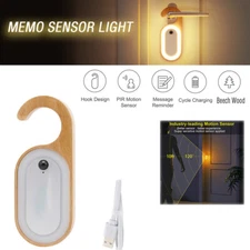 LED Sensor Induction Light USB Rechargeable Beech Wooden Message Reminder Lamp