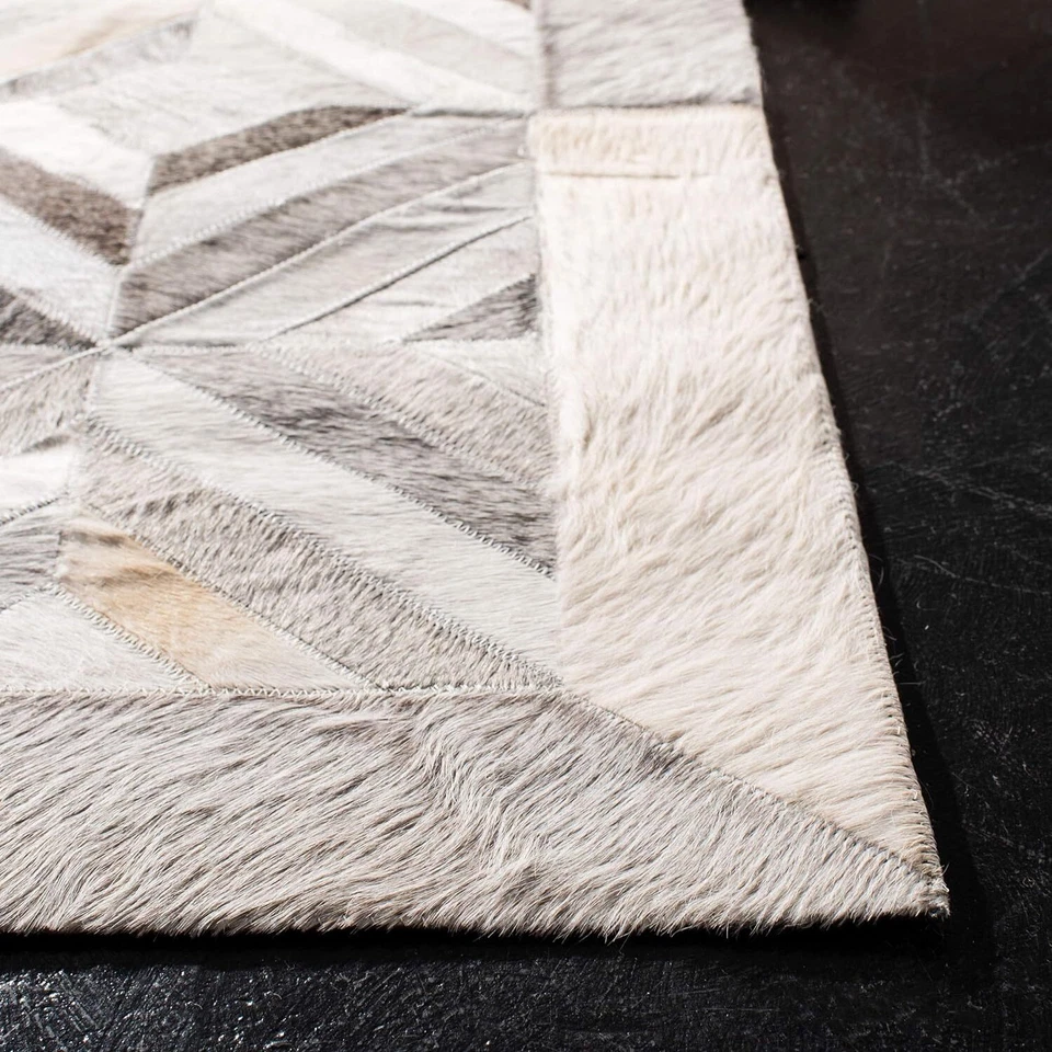 Genuine Cowhide Leather Rug – Handmade Patchwork Cow Skin Grey 8x10 Carpet - Image 4 of 4