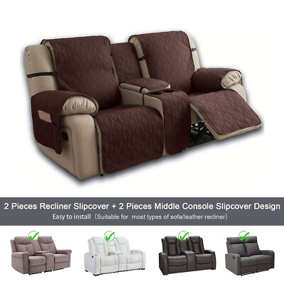 100% waterproof recliner cover double with center console, strap design
