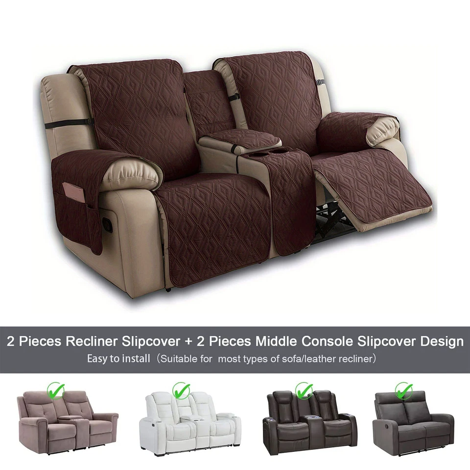 100% waterproof recliner cover double with center console, strap design, - Image 3 of 4