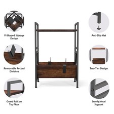 Album CD Storage Rack, Dark Walnut Wooden and Metal Built CD Books Storage Rack