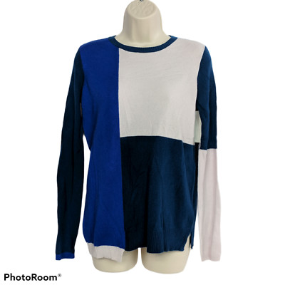 NWT Duffy Pullover Cashmere Sweater XS Blue Colorblock Boat Neck Long Sleeve